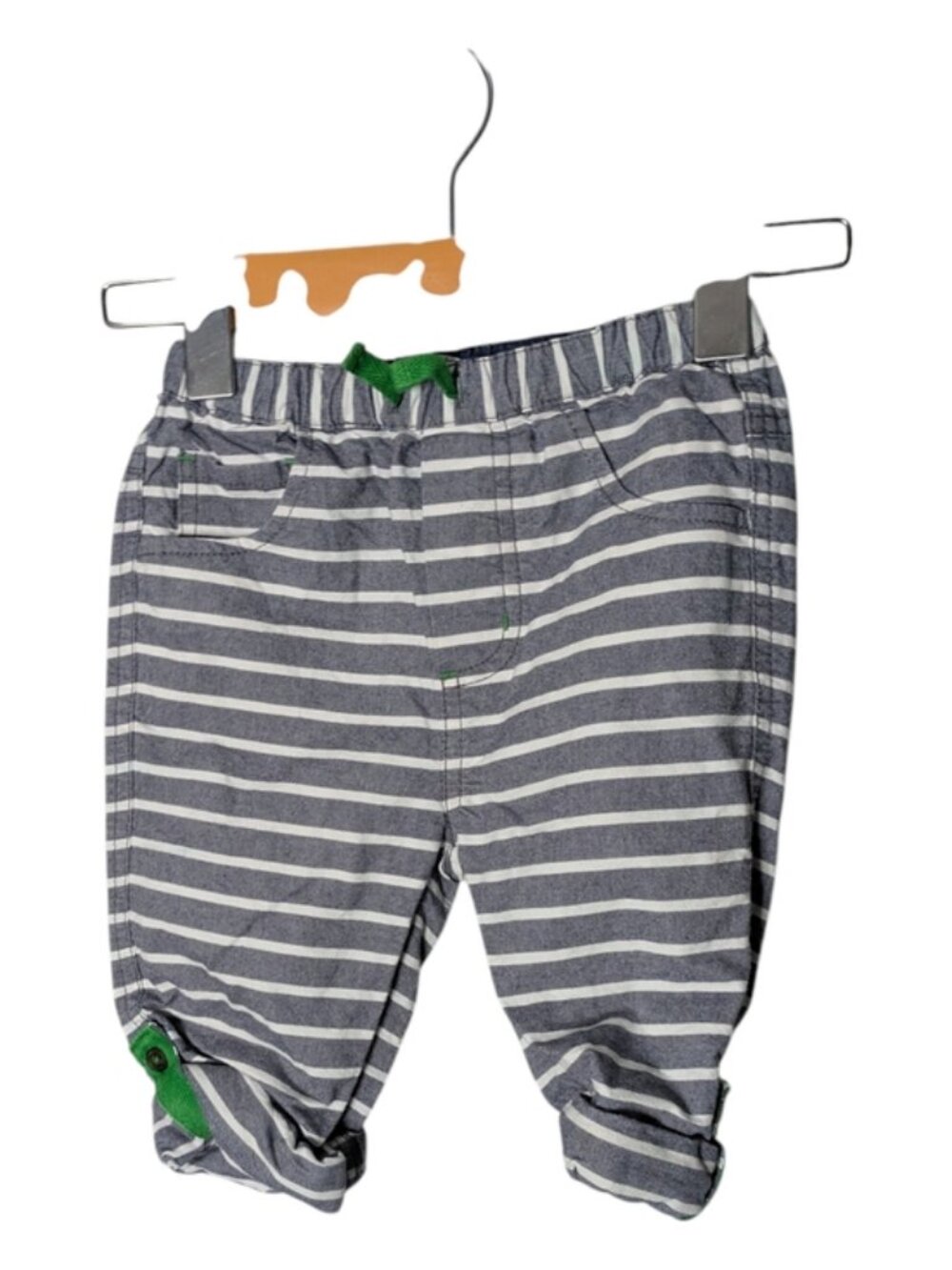 Baby Boden Blue/Grey Striped Cotton Pull-on Roll Tab Pants Size 2/3 Years